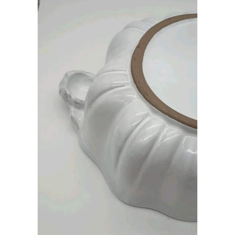 Sur La Table Bowl Embossed Pumpkin White Double Handled Serving 9